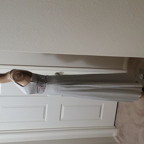 Bari Jay xs slinky silver maxi adorned with pearls mesh panels vintage - Picture 7 of 9